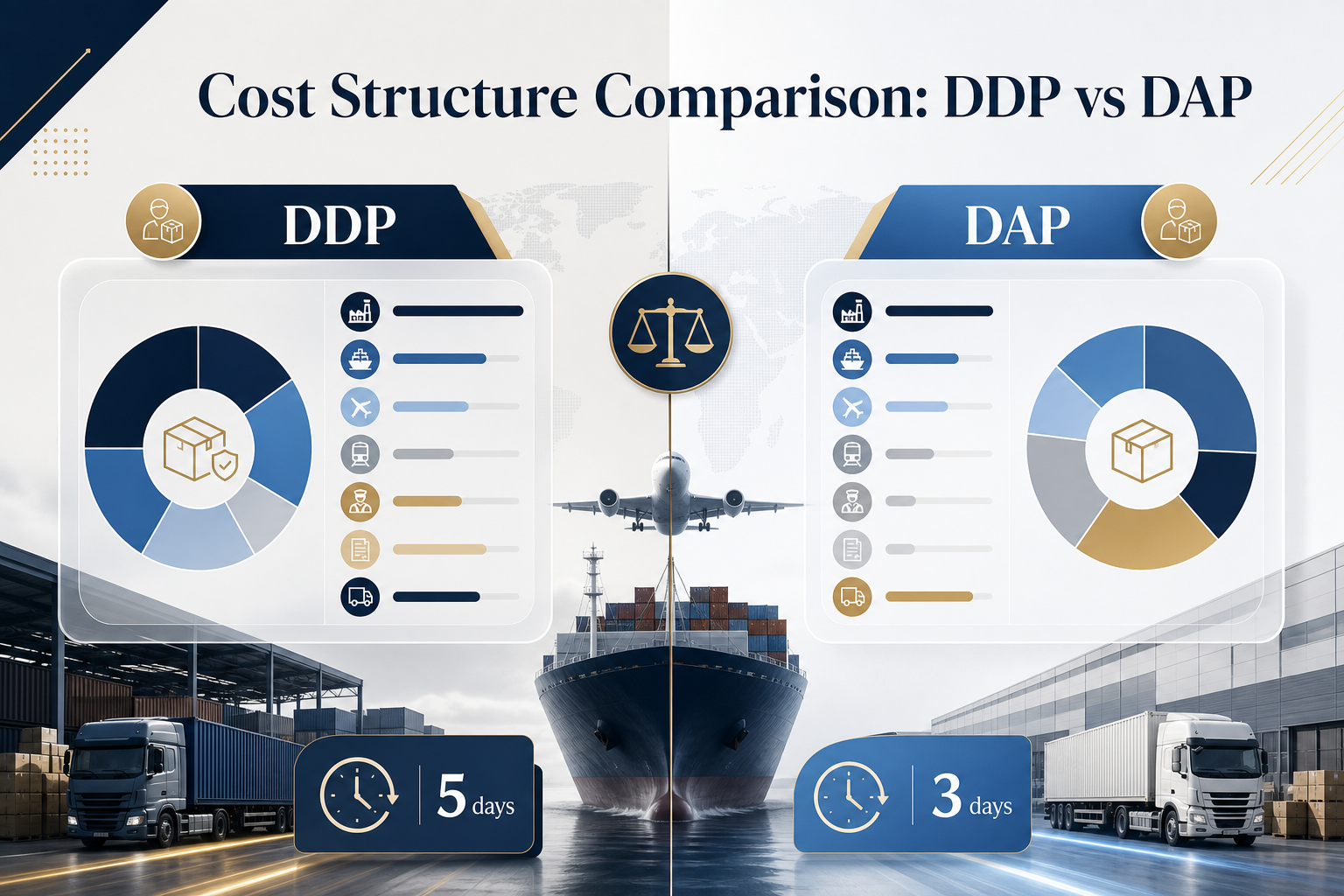 DDP vs DAP Hidden Costs Explained: A Complete Expense Breakdown, Cost Structure Comparison: DDP vs DAP, DDP vs DAP cost breakdown, illustration 1