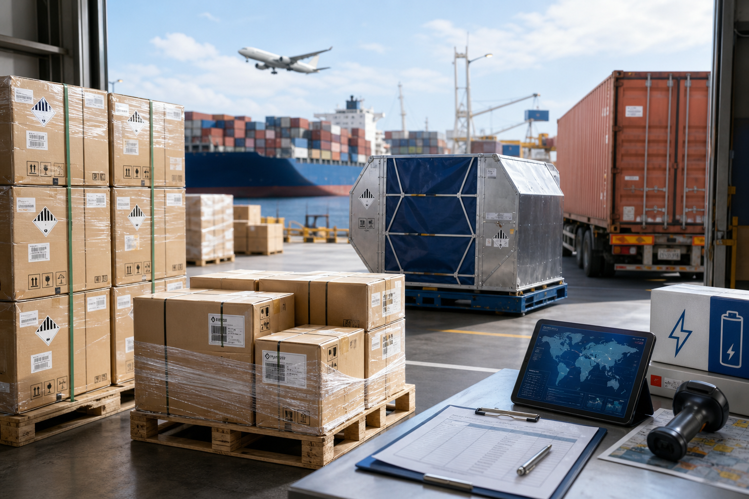 Processus logistiques et flux de la chaîne d'approvisionnement pour un transport conforme de batteries lithium de batteries externes depuis la Chine vers la France