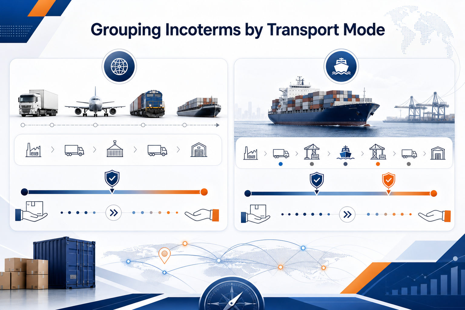 The Ultimate Guide to Incoterms 2020: Who Pays Freight and Duties?, Grouping Incoterms by Transport Mode, Incoterms 2020, illustration 2